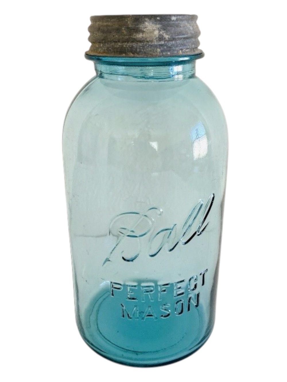 Antique Blue Ball Perfect Mason Jar Original Ball Zinc Lid 1923-1933 Cottagecore